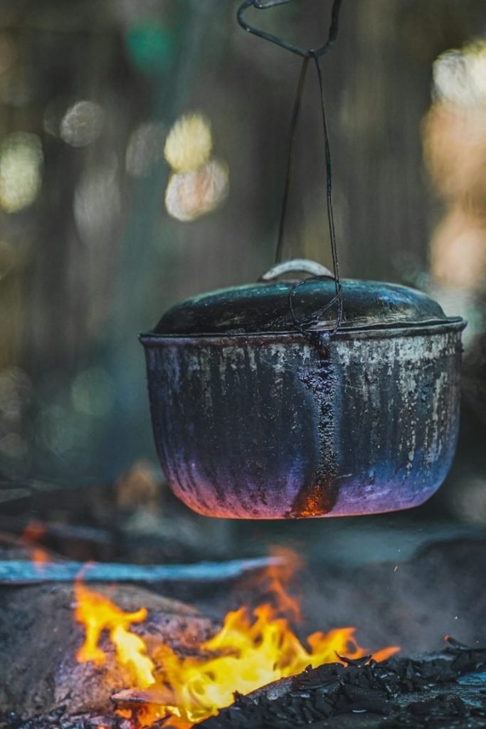 dutch oven on a fire to show its historical use